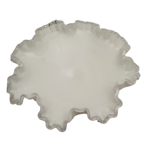 Fenton Silvercrest Milk Glass Ruffled Edged Pedestal Compote Dish - Picture 2 of 4